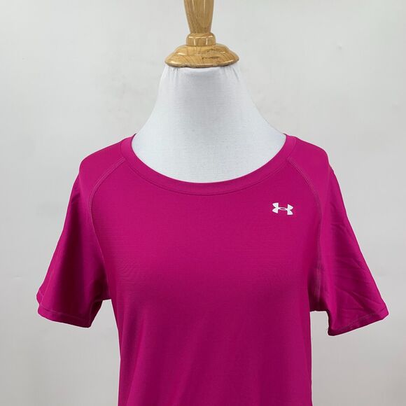 Under Armour Fitted Shirt Women M Medium Heat Gear Training Pink Short Sleeve - Picture 4 of 9